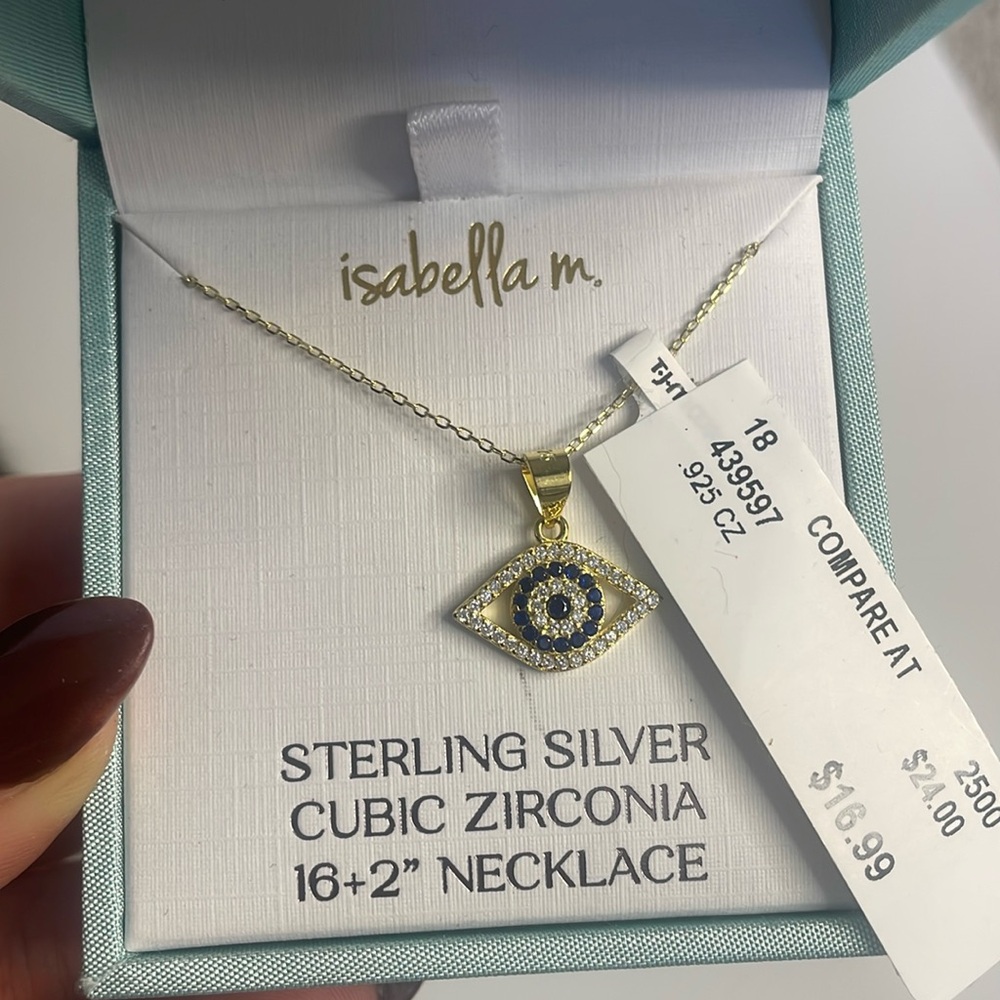 NWT Navy blue and gold evil eye necklace